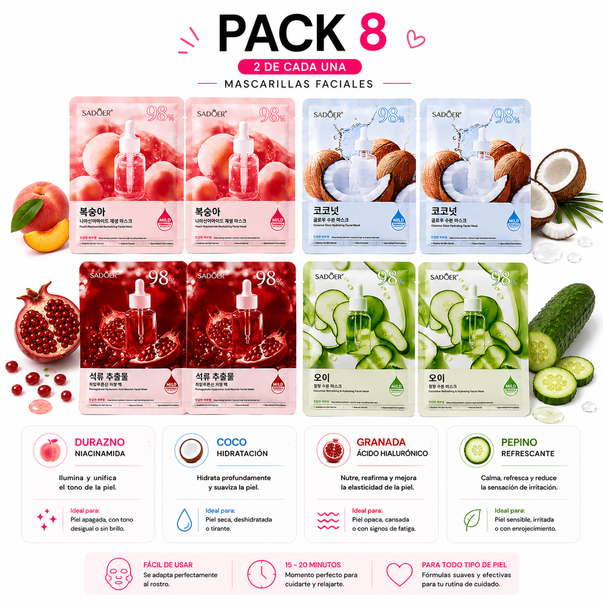 Pack 8 Mascarillas Faciales | Sadoer