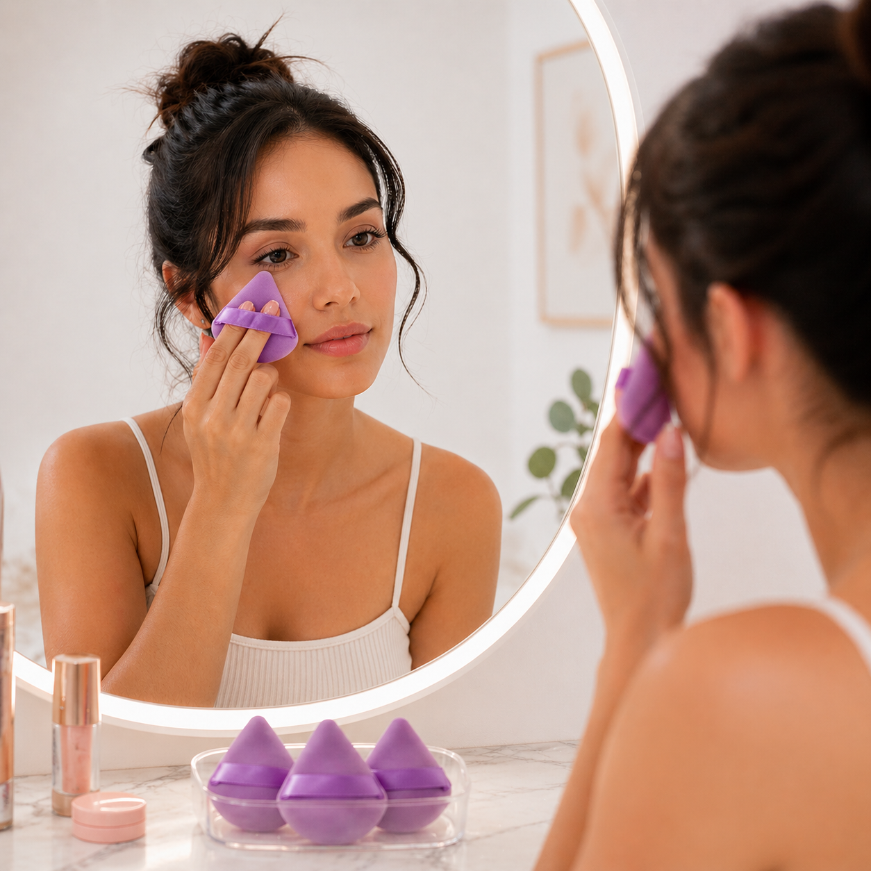 Trio de borlas para maquillaje morado | Uvalu