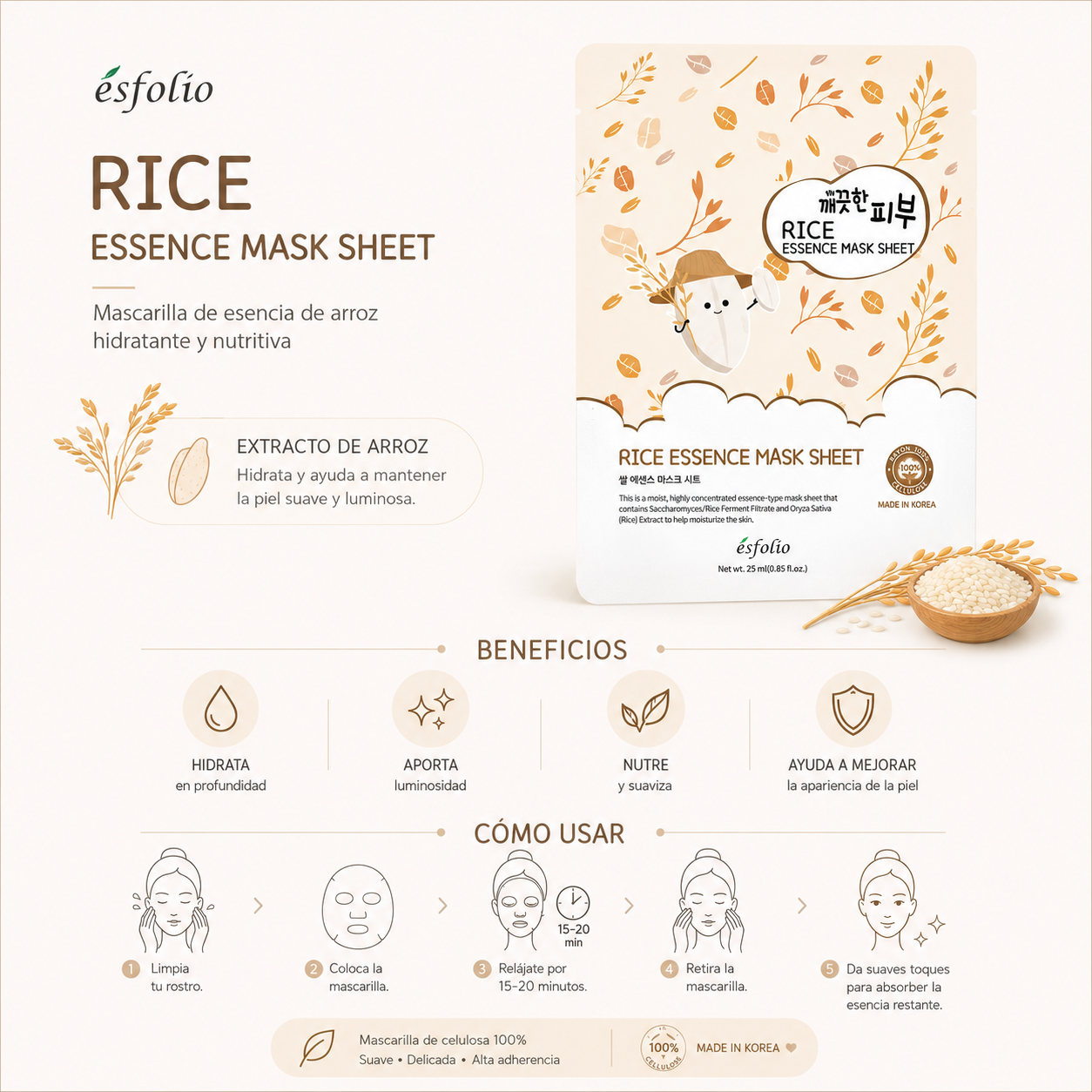 Mascarilla facial de arroz | Esfolío